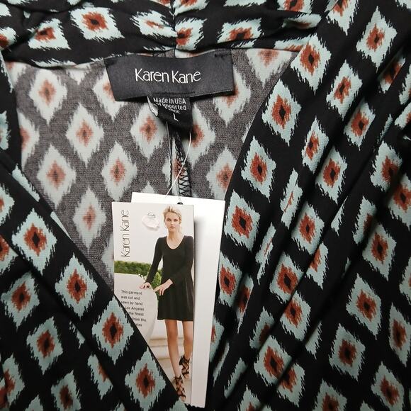 New Karen Kane Blue Diamond Super Stretch Jersey Cascade Faux Wrap Dress Large‎ - Picture 2 of 9